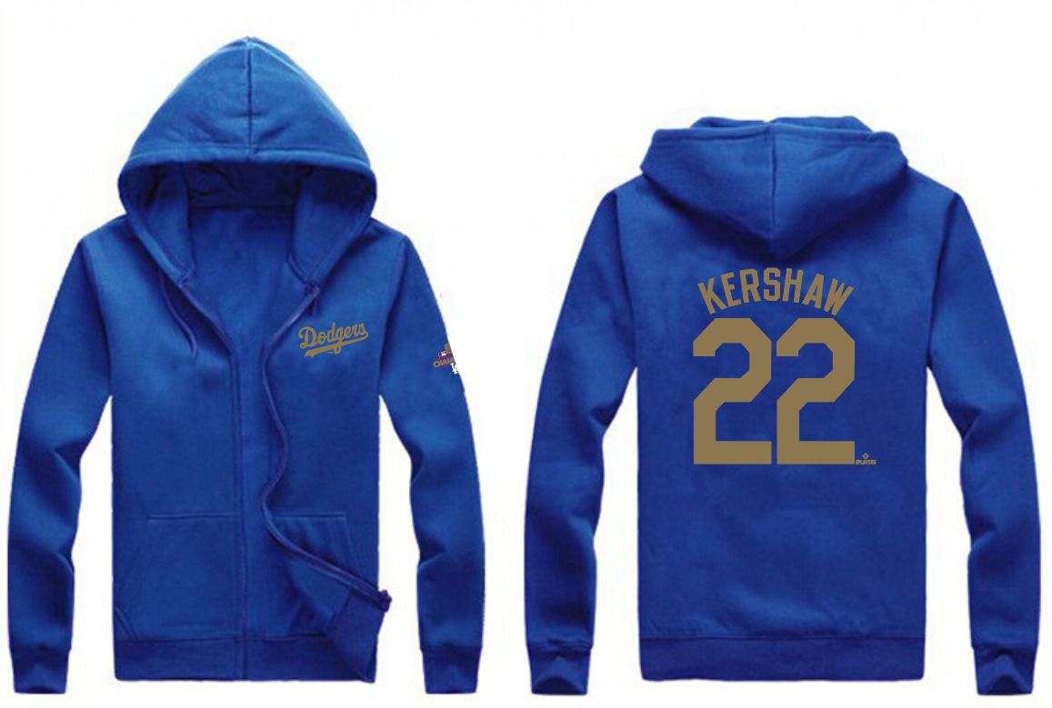 Men Los Angeles Dodgers #22 Kershaw Blue Zipper hoodie 2025 MLB Jersey style 1->los angeles dodgers->MLB Jersey